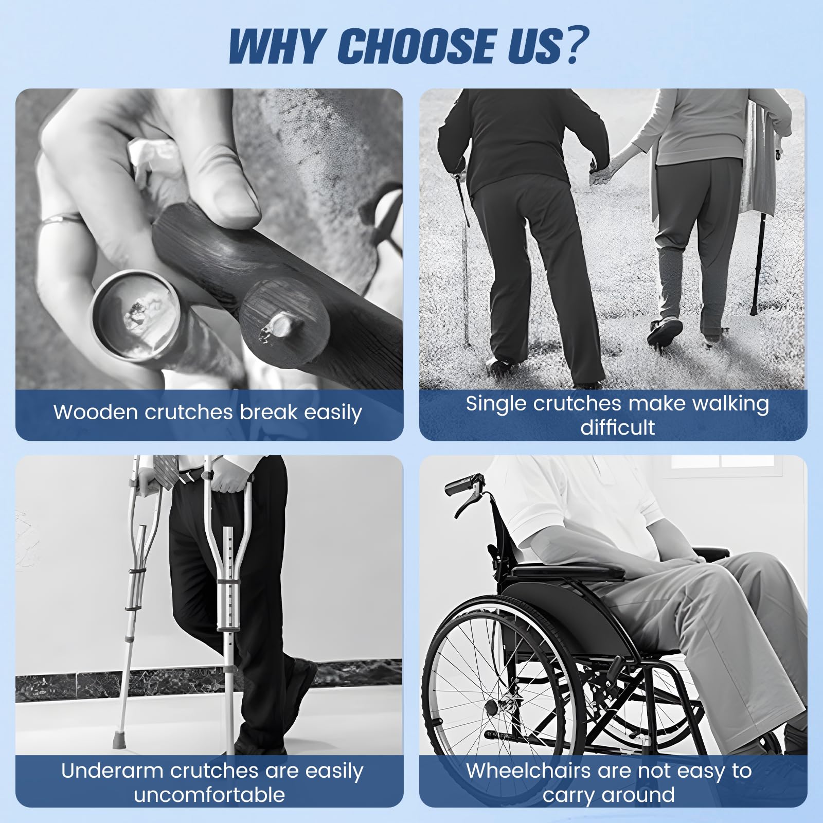 Folding Elbow Crutches for Adults - Lightweight, Height Adjustable Forearm Crutches with Ergonomic Grip, Non-Slip Base - Pair 2PCS Mobility - Very Good