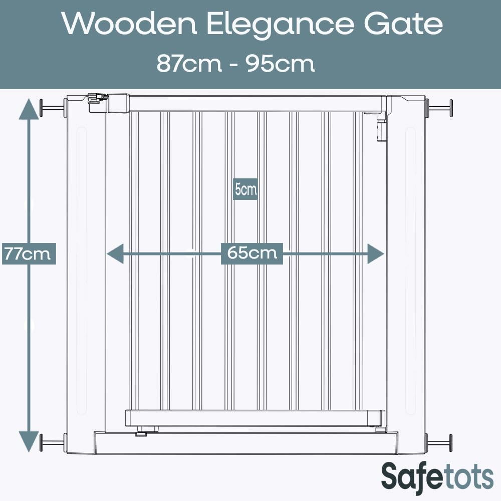 Safetots Wooden Elegance Baby Gate - Natural Wood - Pressure Fit Safety Barrier - 87-95cm Wide Child Pet Stair Gate - Damaged Box