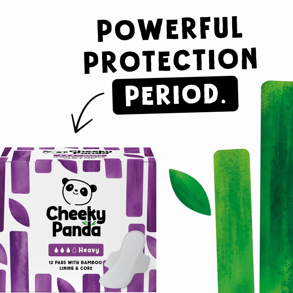 The Cheeky Panda Organic Sanitary Towels - Heavy Flow - 6 x 12 Bamboo Pads - 72 Count Women's Eco-Friendly Period Pads - Damaged Box