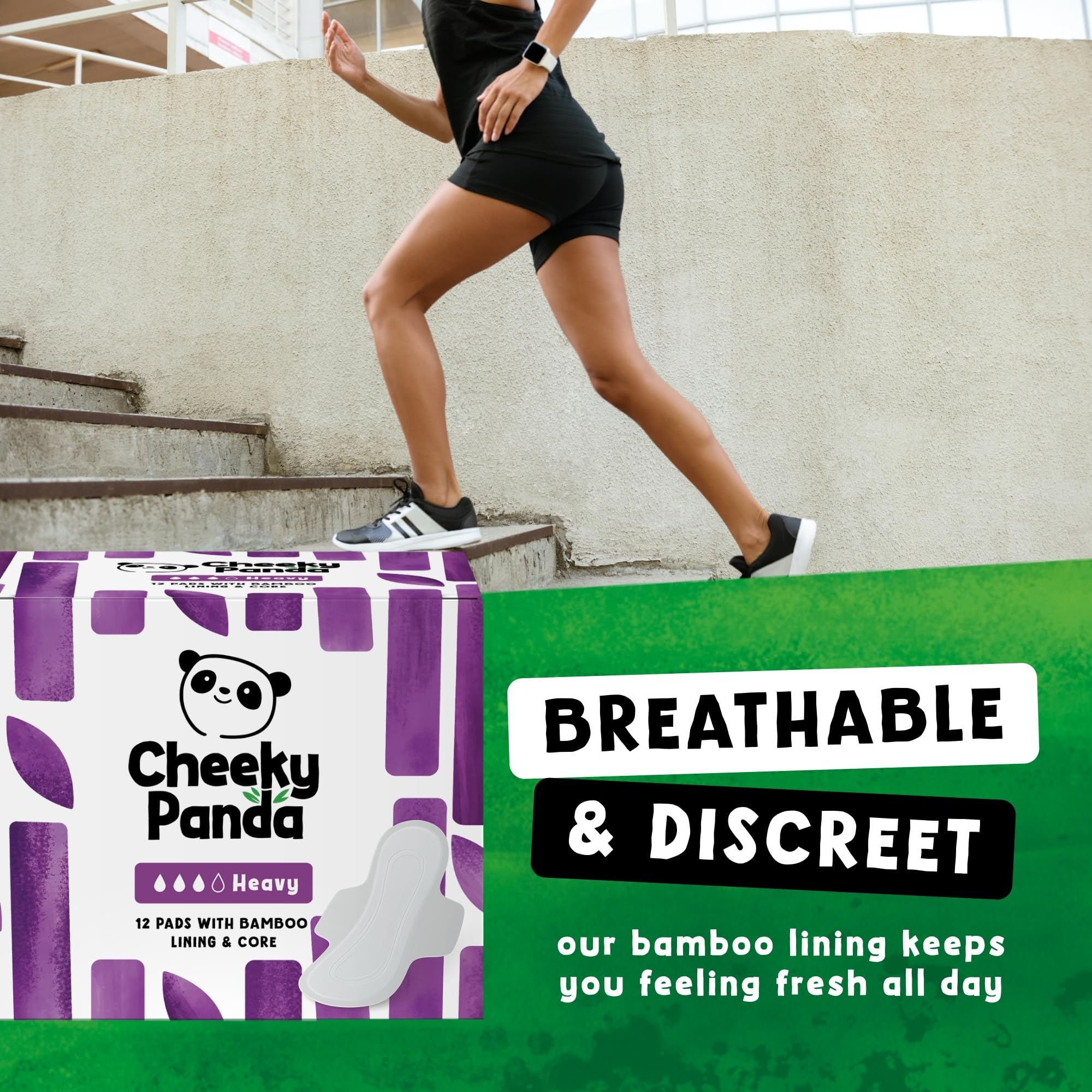 The Cheeky Panda Organic Sanitary Towels - Heavy Flow - 6 x 12 Bamboo Pads - 72 Count Women's Eco-Friendly Period Pads - Damaged Box