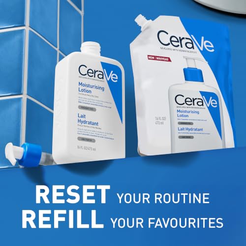 CeraVe Moisturising Lotion Refill With Hyaluronic Acid and 3 Essential Ceramides for Dry to Very Dry Skin, Face & Body Lotion, Lightweight, Fast-Absorbing, Dermatologist Developed, 473 ml - Damaged Box