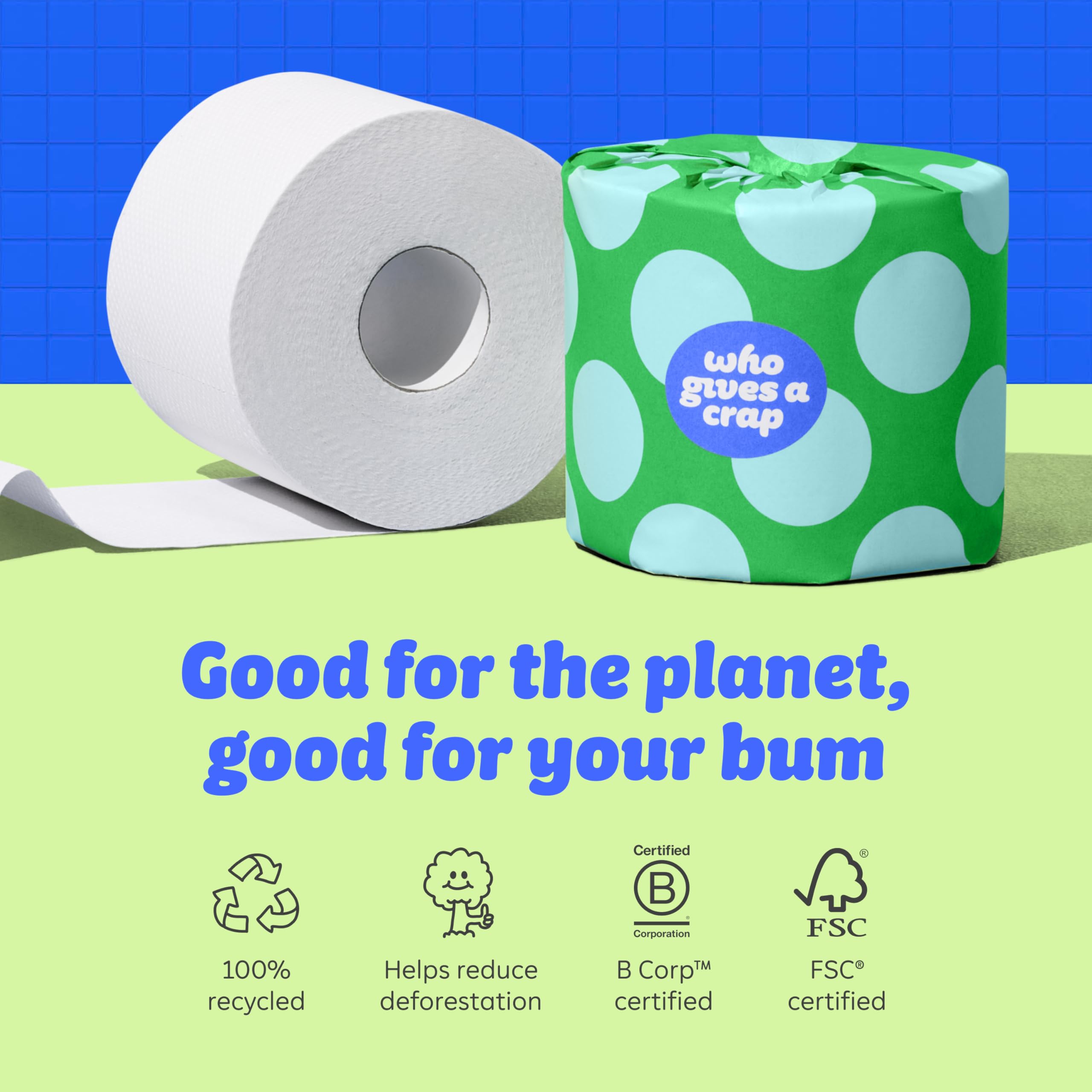 Who Gives A Crap Toilet Paper - 100% Recycled 3-Ply 400 Sheets - Box of 24 Rolls Sustainable Soft Strong - New
