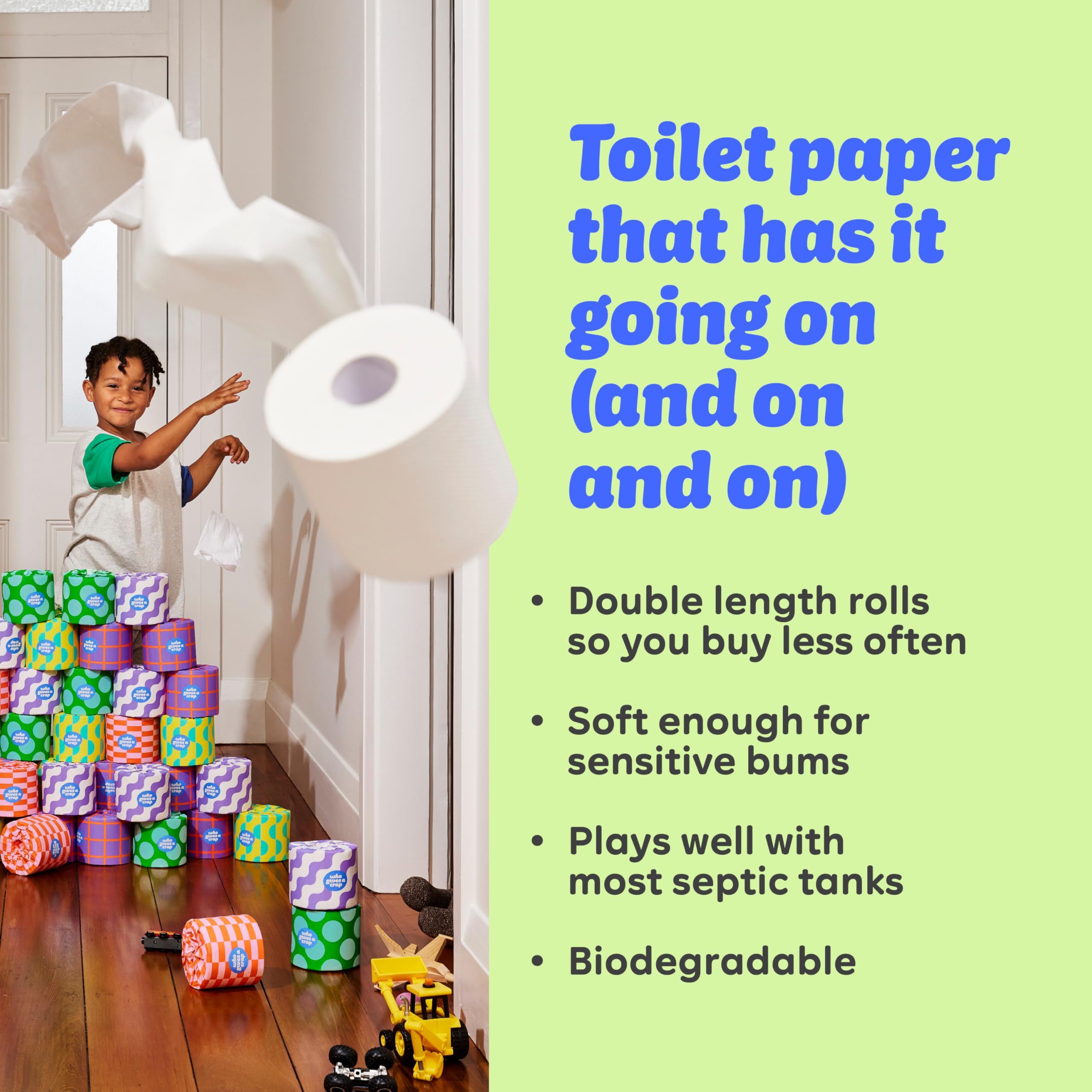 Who Gives A Crap Toilet Paper - 100% Recycled 3-Ply 400 Sheets - Box of 24 Rolls Sustainable Soft Strong - New