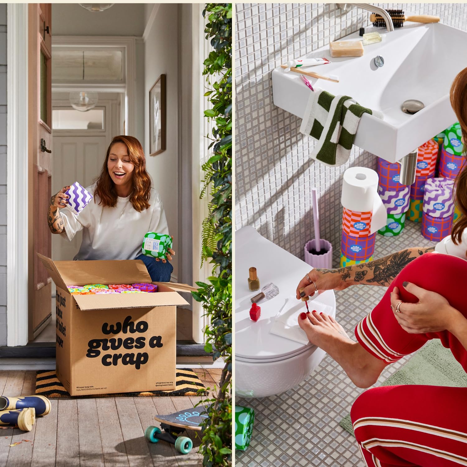 Who Gives A Crap Toilet Paper - 100% Recycled 3-Ply 400 Sheets - Box of 24 Rolls Sustainable Soft Strong - New