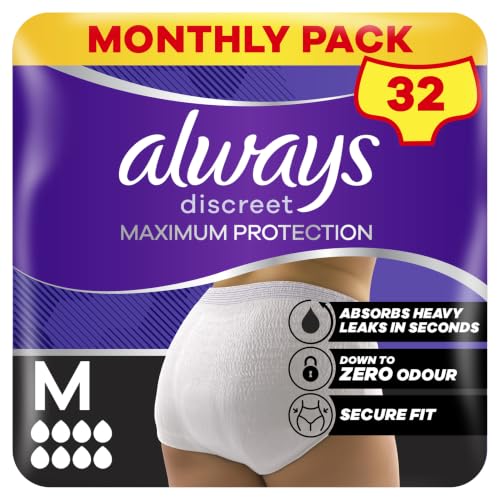 Always Discreet Maximum Protection Incontinence Pants M - Medium - 4x8 Count - Discreet Absorbency - Damaged Box