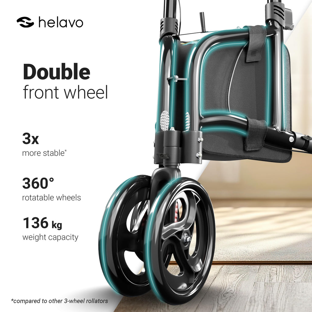 Helavo 3 Wheel Walker Tri-Walker Double Front Wheel Narrow Mobility Aid for Seniors - Damaged Box