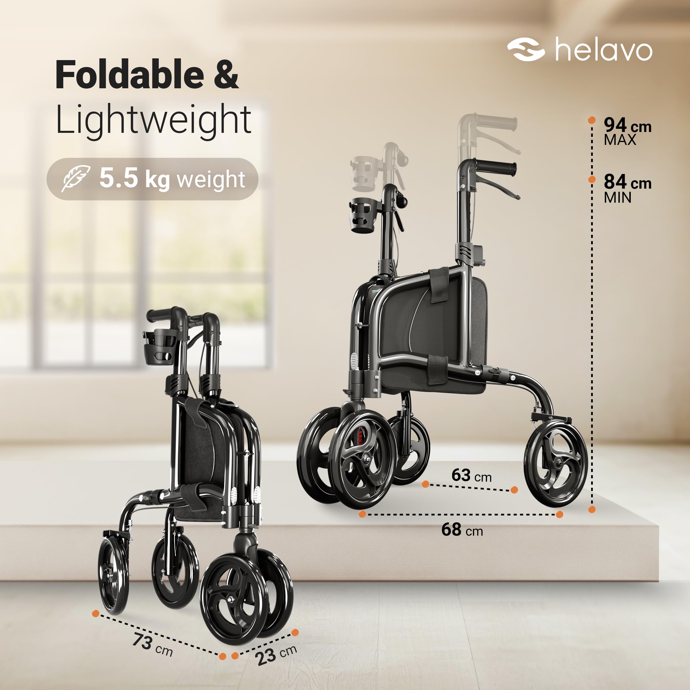 Helavo 3 Wheel Walker Tri-Walker Double Front Wheel Narrow Mobility Aid for Seniors - Damaged Box