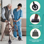 Lefeke Folding Walking Frame with Wheels - Adjustable Lightweight Mobility Walker for Elderly Seniors Disabled - Glide Skids - New