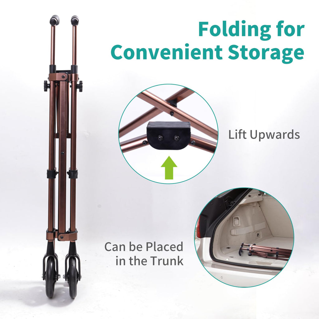 Lefeke Folding Walking Frame with Wheels - Adjustable Lightweight Mobility Walker for Elderly Seniors Disabled - Glide Skids - New