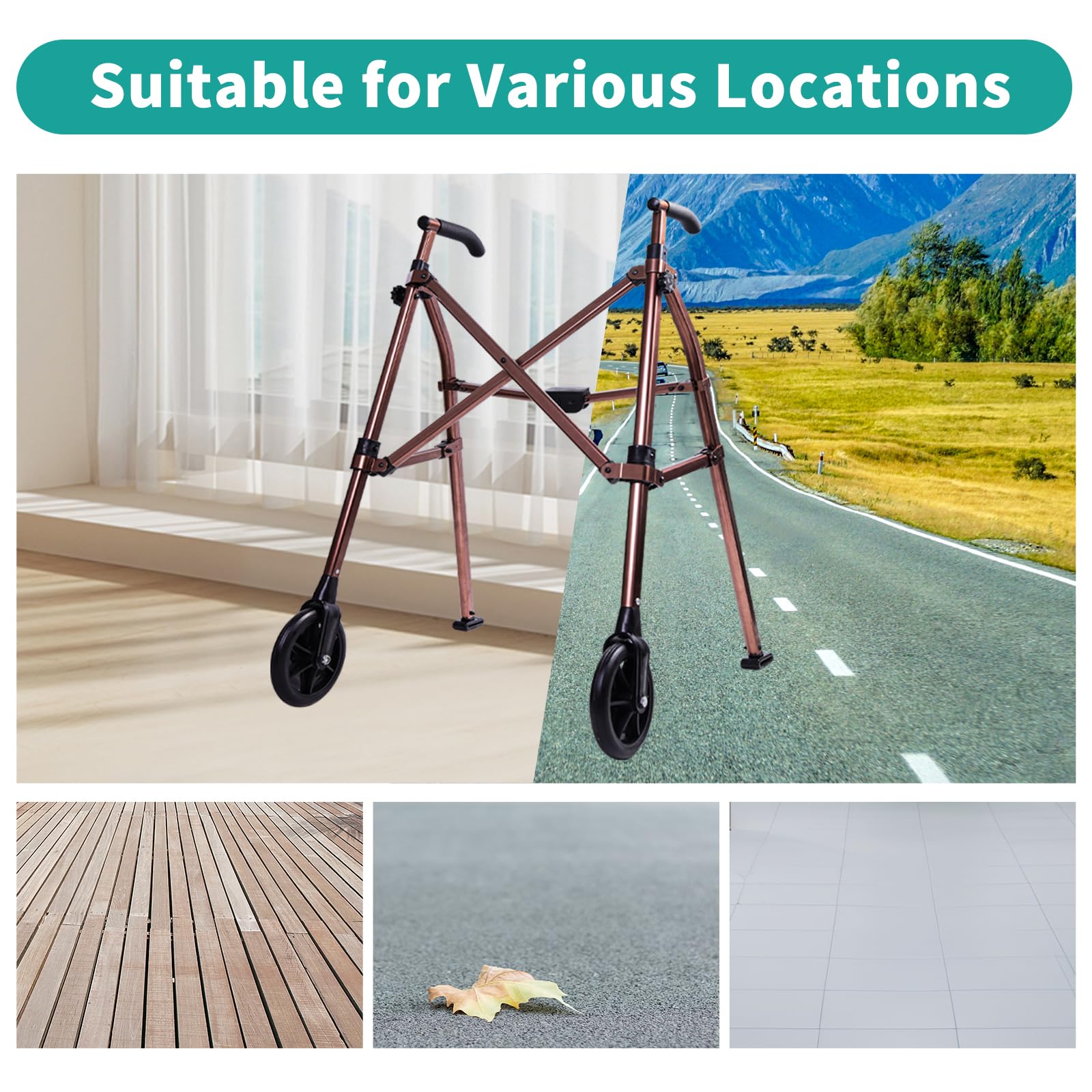 Lefeke Folding Walking Frame with Wheels - Adjustable Lightweight Mobility Walker for Elderly Seniors Disabled - Glide Skids - New