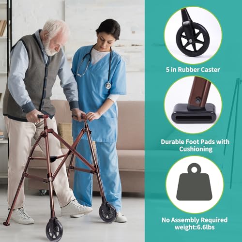Lefeke Folding Walking Frame with Wheels - Adjustable Lightweight Mobility Walker for Elderly Seniors Disabled - Glide Skids - New