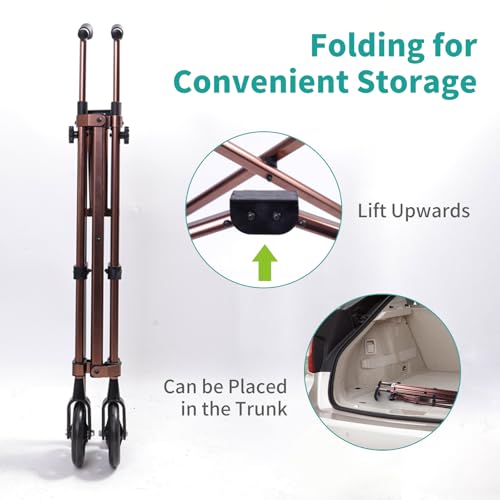 Lefeke Folding Walking Frame with Wheels - Adjustable Lightweight Mobility Walker for Elderly Seniors Disabled - Glide Skids - New