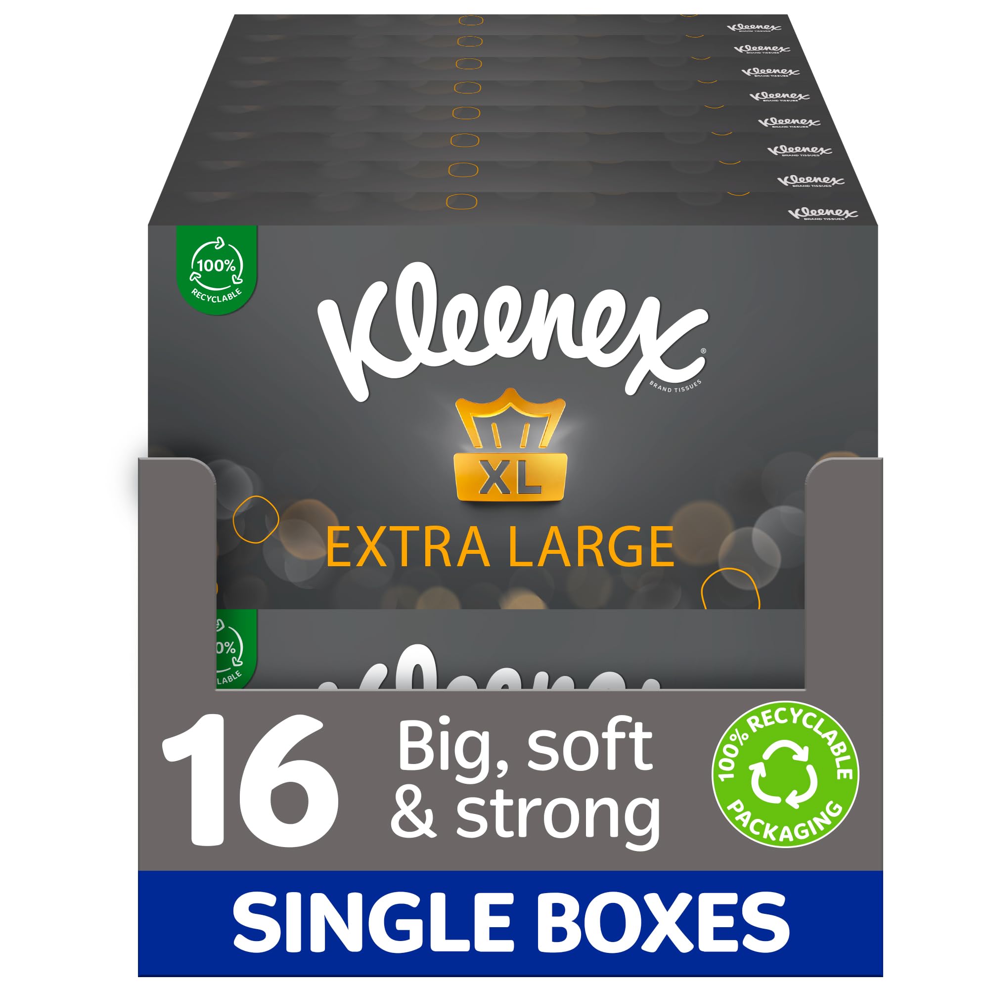 Kleenex Extra Large Facial Tissues - 16 Tissue Boxes - Soft Strong Extra Big Bulk Pack - New