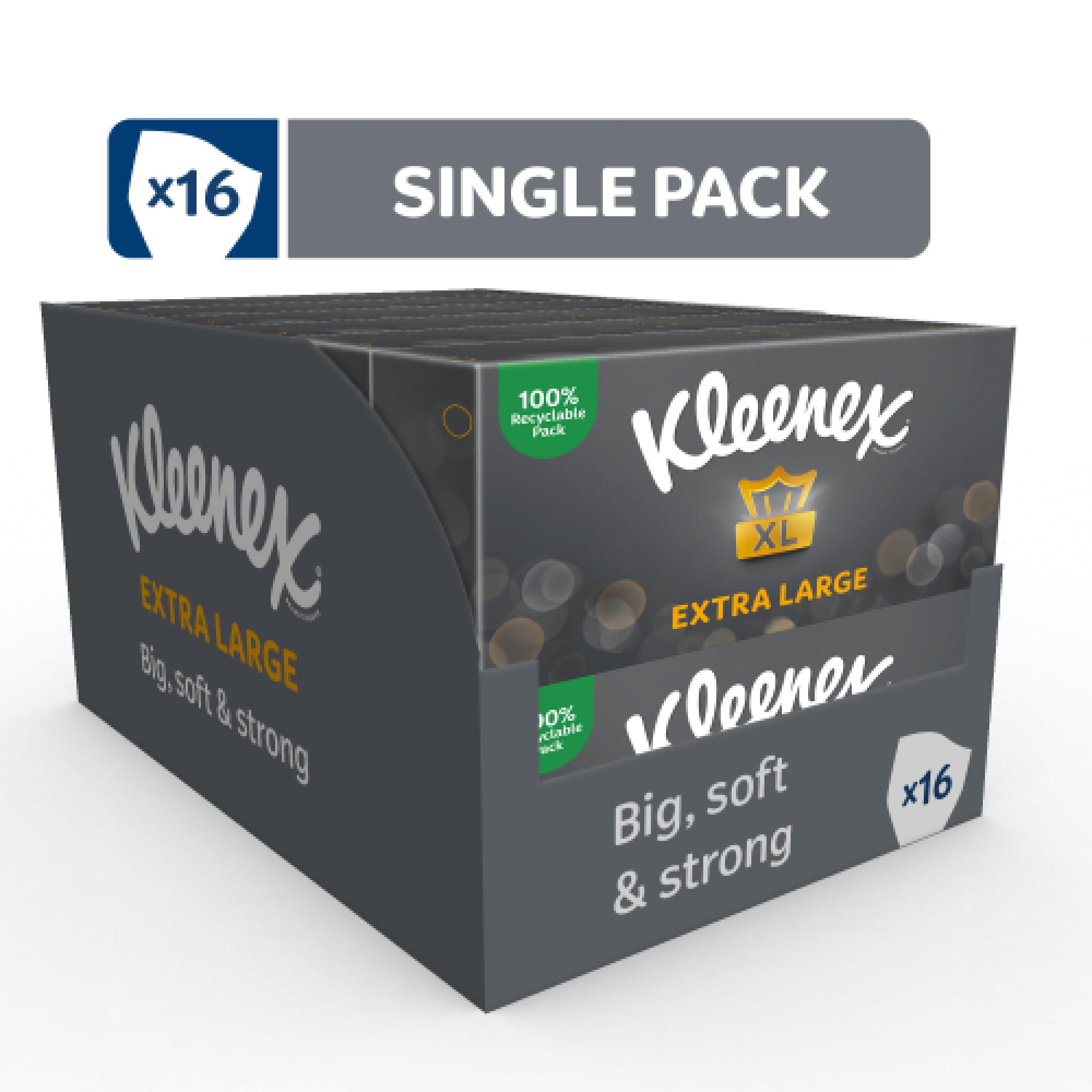 Kleenex Extra Large Facial Tissues - 16 Tissue Boxes - Soft Strong Extra Big Bulk Pack - New