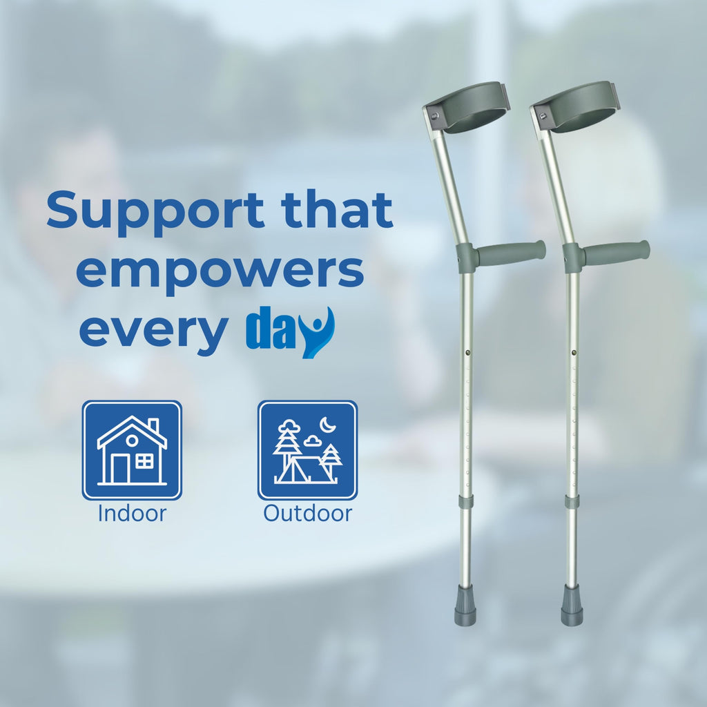 Days Double Adjustable Crutches for Adults, Comfort Handle, Lightweight Mobility Aid, Handle to Ground Height 66 cm-94 cm - New