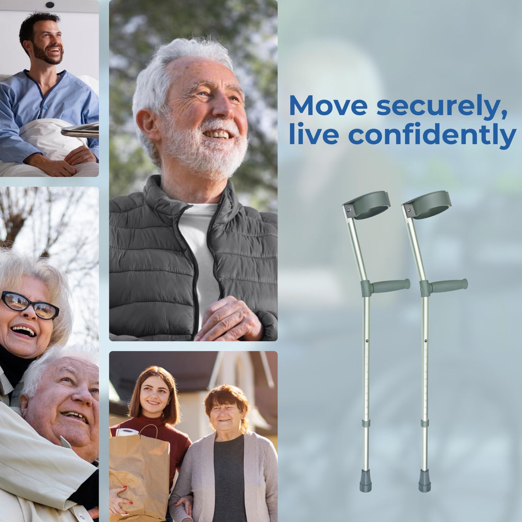 Days Double Adjustable Crutches for Adults, Comfort Handle, Lightweight Mobility Aid, Handle to Ground Height 66 cm-94 cm - New