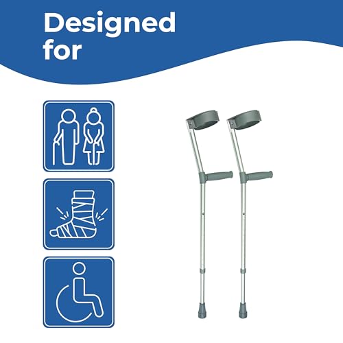 Days Double Adjustable Crutches for Adults, Comfort Handle, Lightweight Mobility Aid, Handle to Ground Height 66 cm-94 cm - New