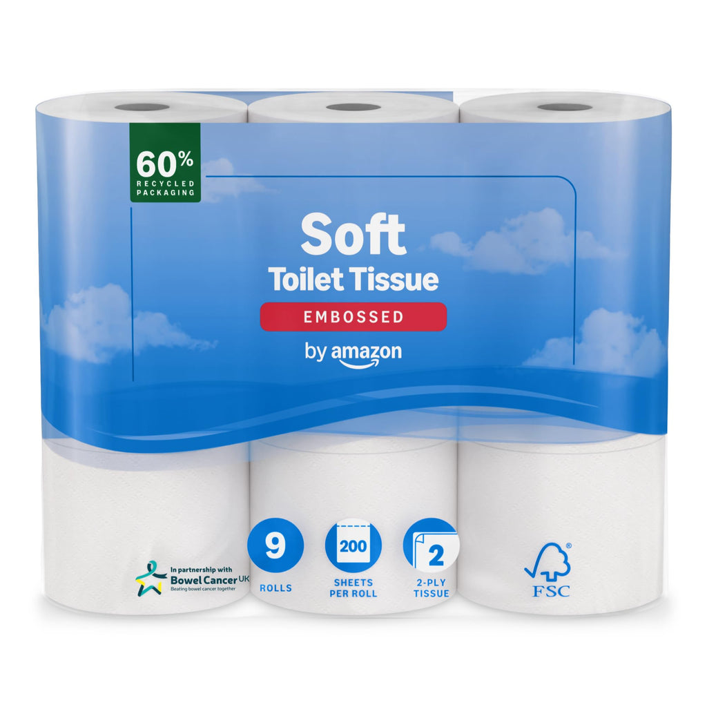 Amazon Soft Toilet Tissue 2-Ply - 45 Rolls (5x9) - 200 Sheets per Roll - FSC Certified Toilet Paper - New