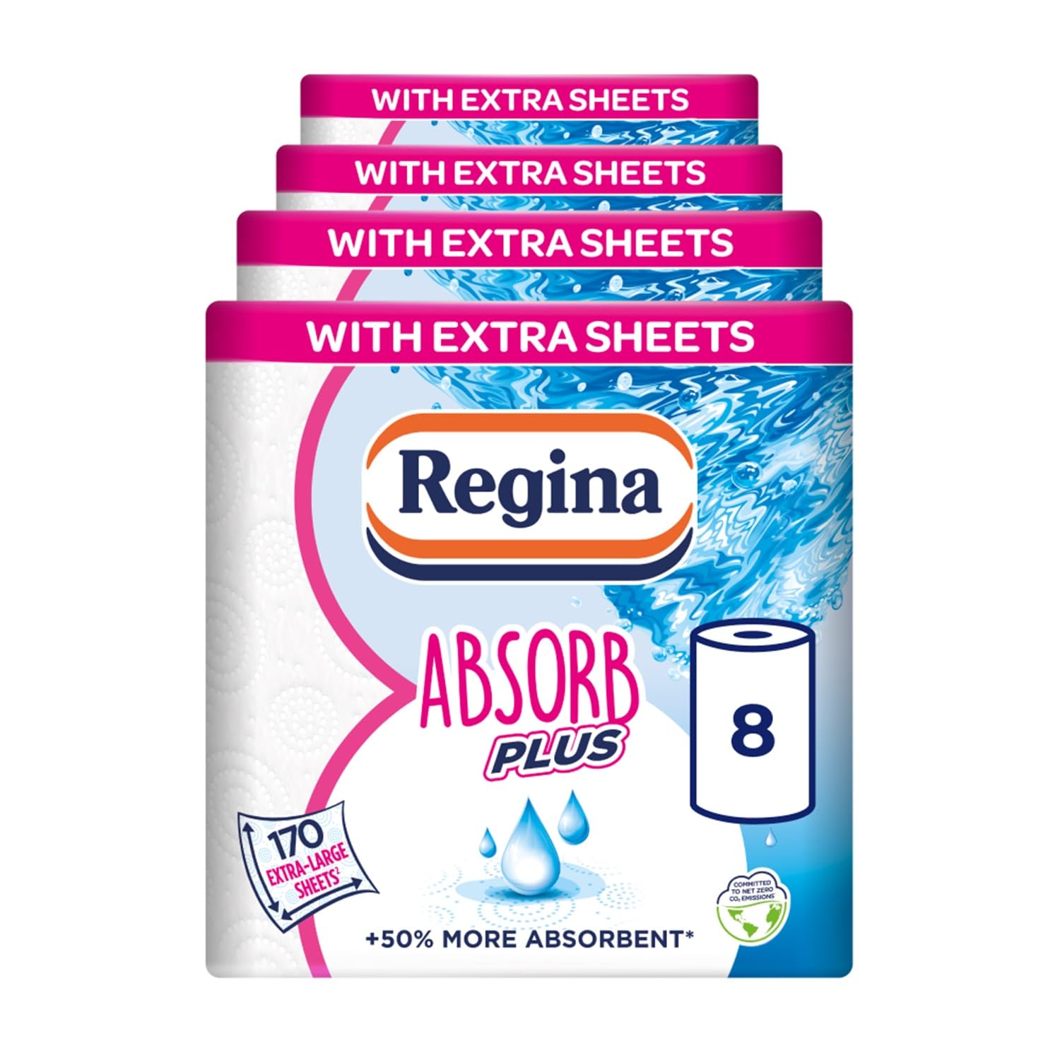 Regina Absorb Plus Kitchen Roll - 8 Rolls - 2-Ply Household Towel - Damaged Box