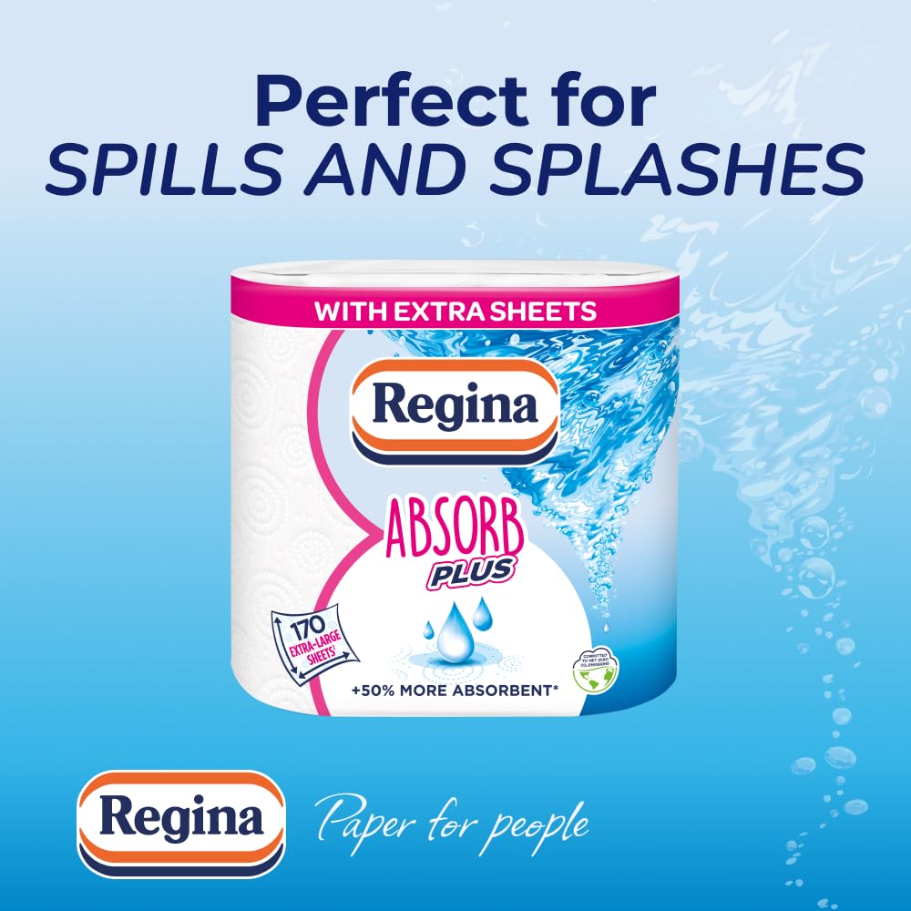 Regina Absorb Plus Kitchen Roll - 8 Rolls - 2-Ply Household Towel - Damaged Box