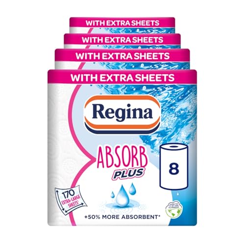 Regina Absorb Plus Kitchen Roll - 8 Rolls - 2-Ply Household Towel - Damaged Box