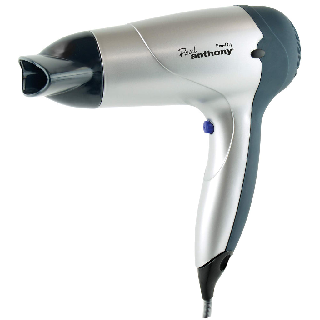 Paul Anthony Eco-Dry 1600w Hair Dryer / 3 Heat Settings / 3 Speed Settings/Concentrator Nozzle/Safety Cut-Off/DC Motor - Silver - H1316 - Damaged Box