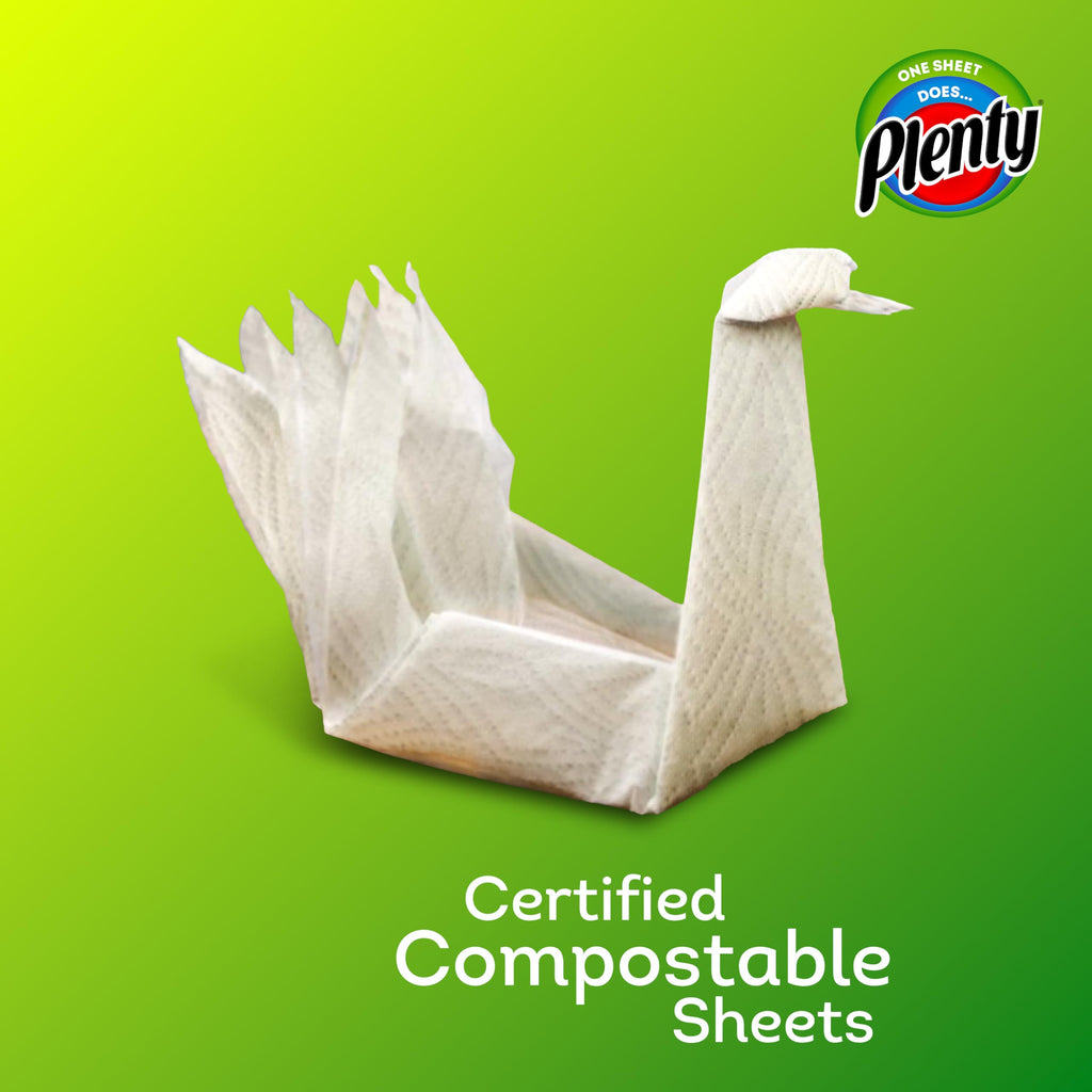 Plenty Kitchen Roll - 6 Rolls - 2-Ply White Kitchen Towel Paper - Absorbent Household Cleaning Tissue - Damaged Box