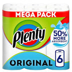 Plenty Kitchen Roll - 6 Rolls - 2-Ply White Kitchen Towel Paper - Absorbent Household Cleaning Tissue - Damaged Box