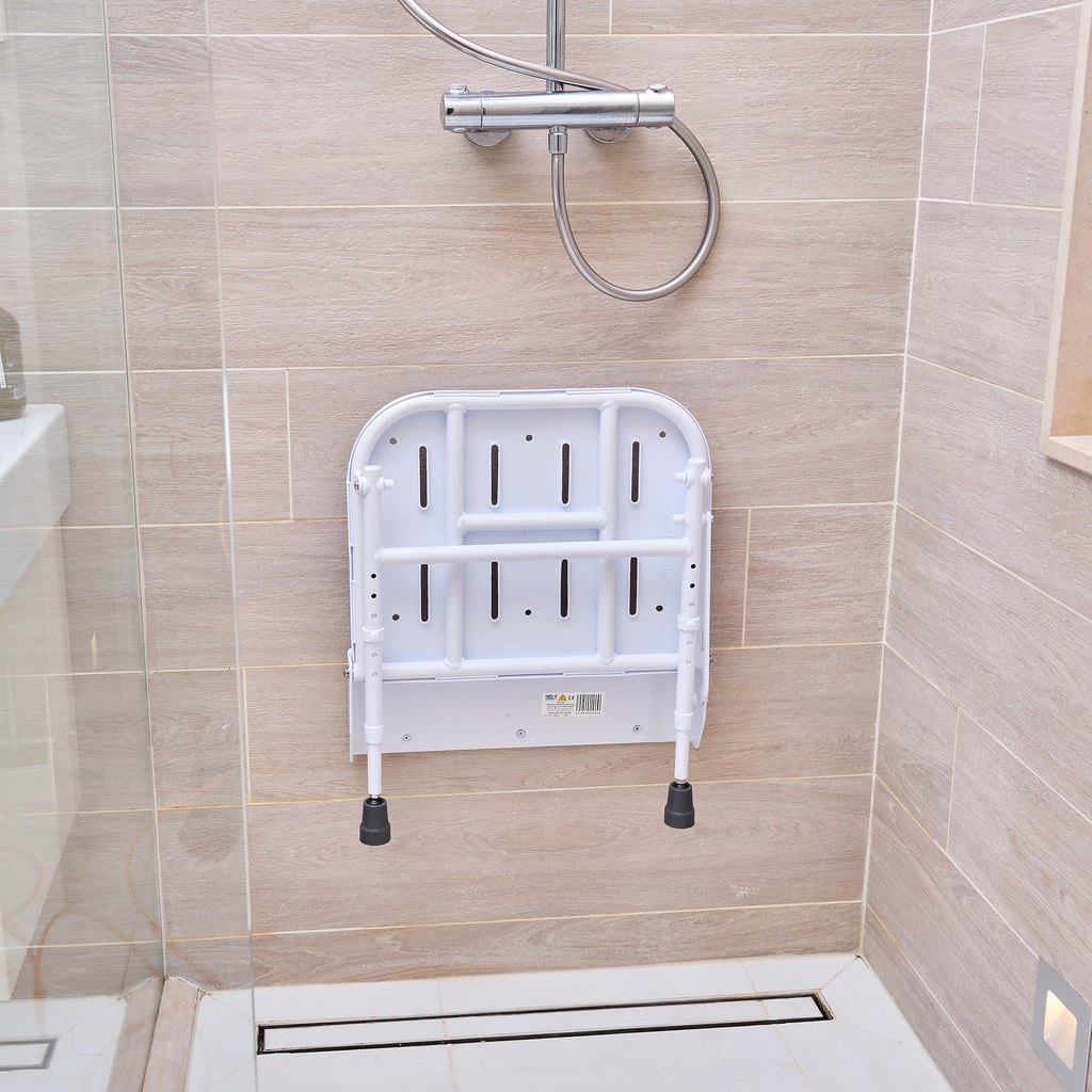 NRS Healthcare Folding Shower Seat with Legs - Adjustable Height Shower Chair - Bathroom Aid Mobility Support - Very Good