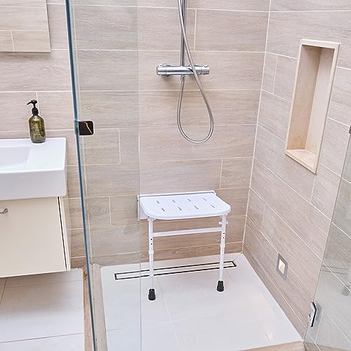 NRS Healthcare Folding Shower Seat with Legs - Adjustable Height Shower Chair - Bathroom Aid Mobility Support - Very Good
