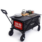 Rainberg Folding Trolley Cart - 120KG Capacity Wagon with Table Top, Adjustable Handle & Cover Bag - Black for Camping Picnic Shopping - Damaged Box
