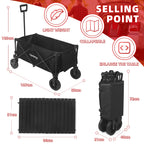 Rainberg Folding Trolley Cart - 120KG Capacity Wagon with Table Top, Adjustable Handle & Cover Bag - Black for Camping Picnic Shopping - Damaged Box