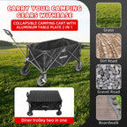 Rainberg Folding Trolley Cart - 120KG Capacity Wagon with Table Top, Adjustable Handle & Cover Bag - Black for Camping Picnic Shopping - Damaged Box