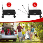 Rainberg Folding Trolley Cart - 120KG Capacity Wagon with Table Top, Adjustable Handle & Cover Bag - Black for Camping Picnic Shopping - Damaged Box