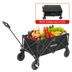 Rainberg Folding Trolley Cart - 120KG Capacity Wagon with Table Top, Adjustable Handle & Cover Bag - Black for Camping Picnic Shopping - Damaged Box