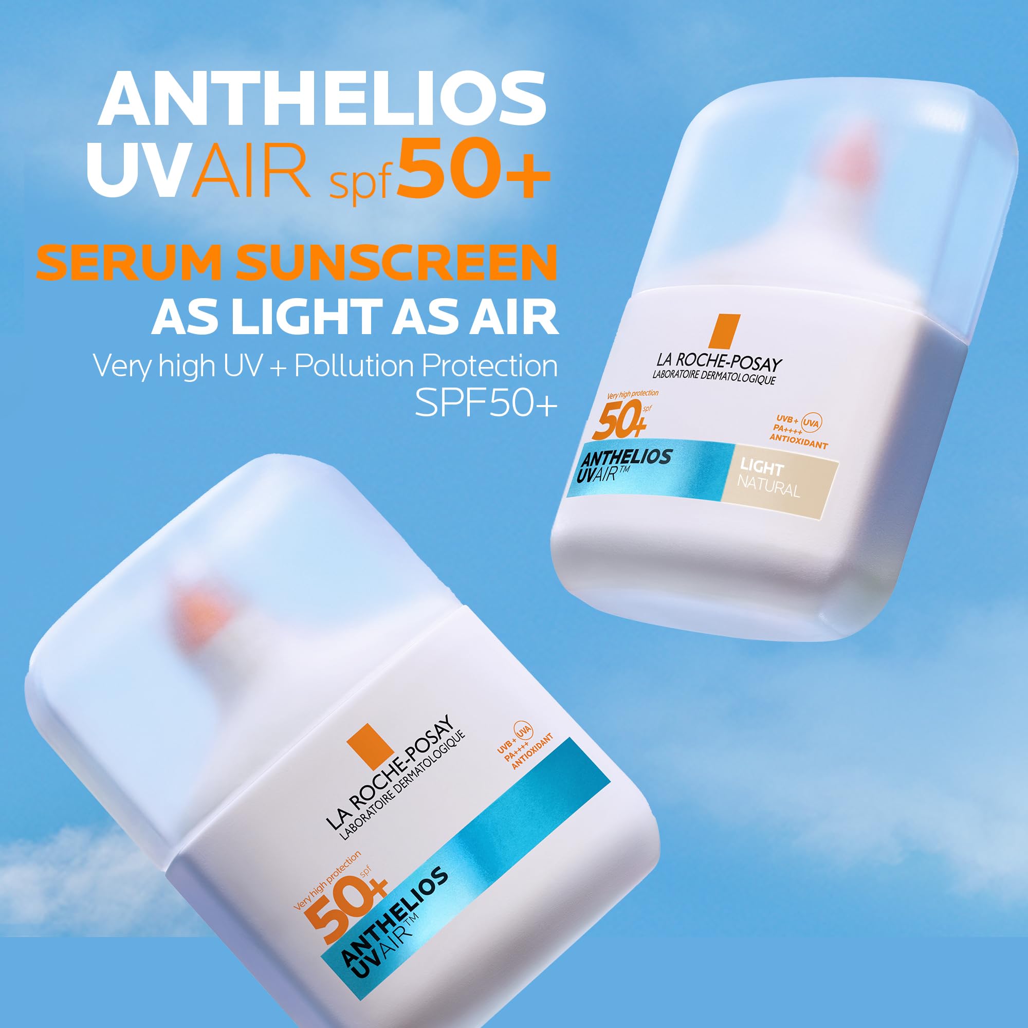 La Roche Posay Anthelios UVAIR Serum Sunscreen SPF50+ Light, Tinted Serum Sunscreen with Hyaluronic Acid, Niacinamide & Vitamin E, High UVA/UVB Protection for All Skin Types, 50ml - Damaged Box