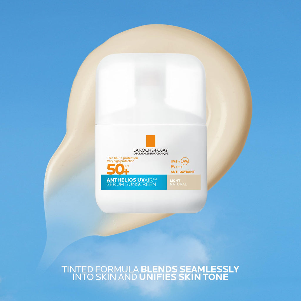 La Roche Posay Anthelios UVAIR Serum Sunscreen SPF50+ Light, Tinted Serum Sunscreen with Hyaluronic Acid, Niacinamide & Vitamin E, High UVA/UVB Protection for All Skin Types, 50ml - Damaged Box