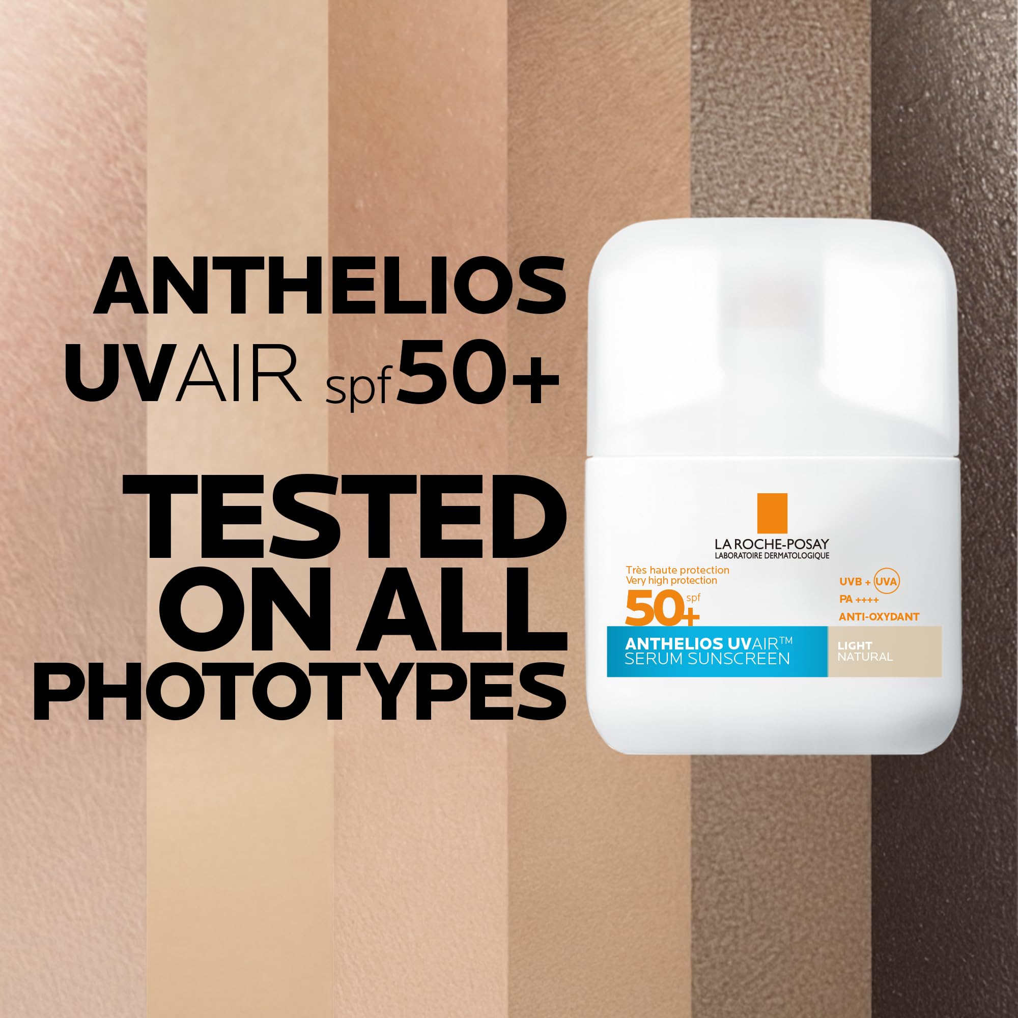 La Roche Posay Anthelios UVAIR Serum Sunscreen SPF50+ Light, Tinted Serum Sunscreen with Hyaluronic Acid, Niacinamide & Vitamin E, High UVA/UVB Protection for All Skin Types, 50ml - Damaged Box