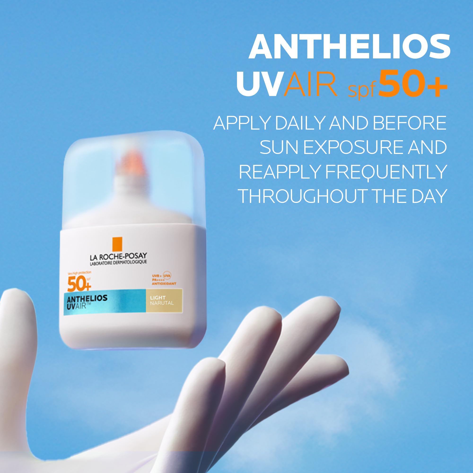 La Roche Posay Anthelios UVAIR Serum Sunscreen SPF50+ Light, Tinted Serum Sunscreen with Hyaluronic Acid, Niacinamide & Vitamin E, High UVA/UVB Protection for All Skin Types, 50ml - Damaged Box
