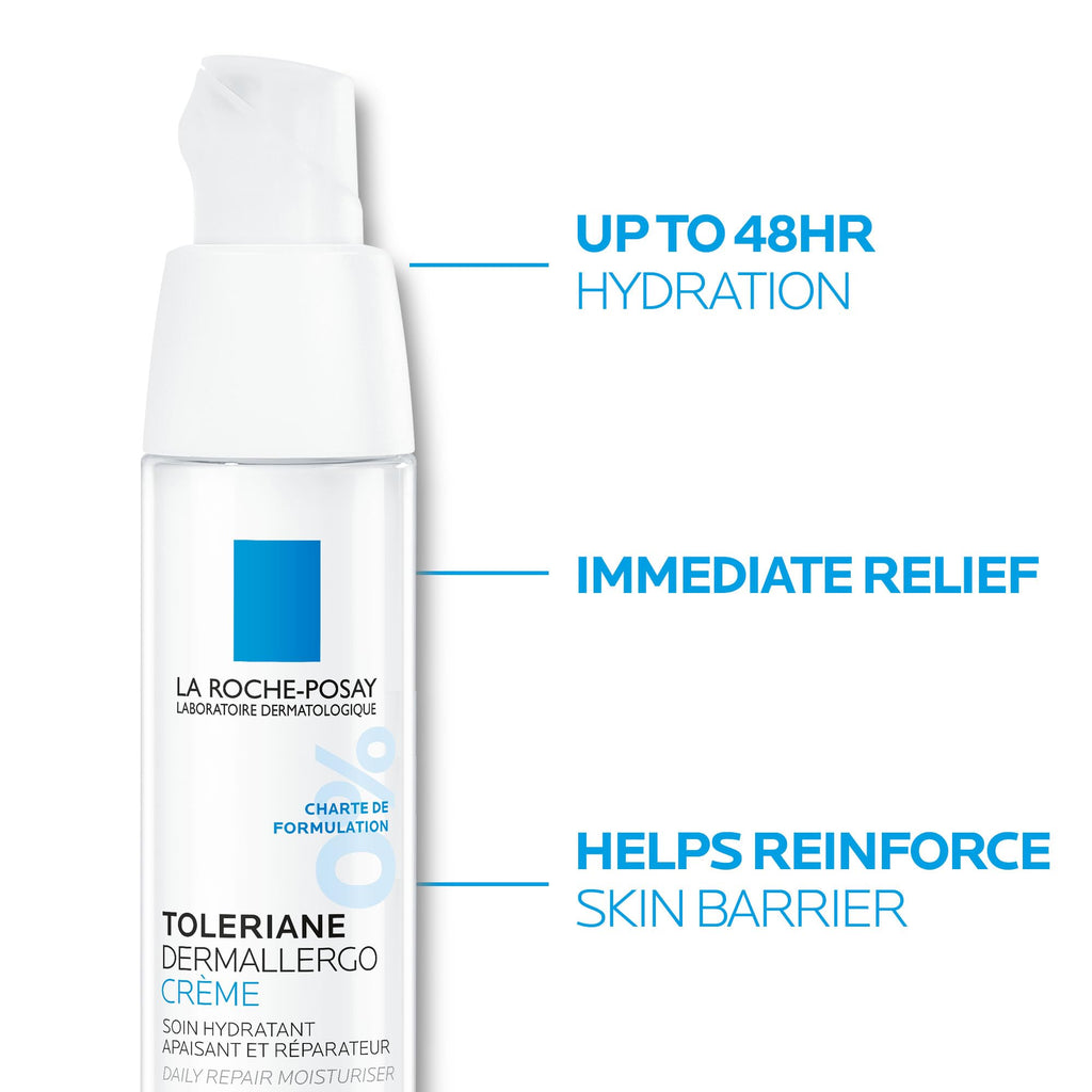 La Roche-Posay Toleriane Dermallergo Cream, Soothing Face Moisturiser, For Dry Ultra Sensitive Allergy Prone Skin, Shea Butter, Squalane, Microbiome Science, 40ml - Damaged Box