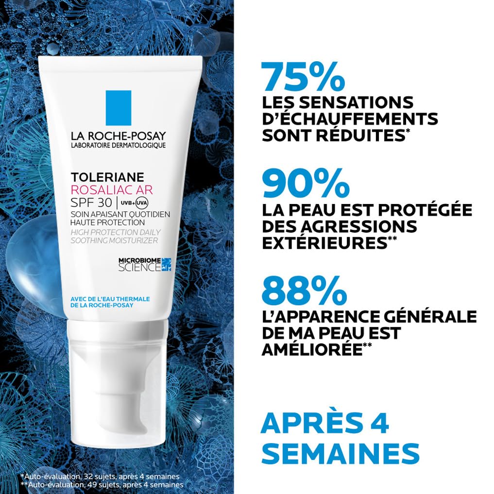 La Roche-Posay Toleriane Rosaliac AR SPF30 Moisturiser, Daily Soothing and Correcting Face Cream for Dry and Redness-Prone Sensitive Skin, with Glycerin, 50ml - Damaged Box