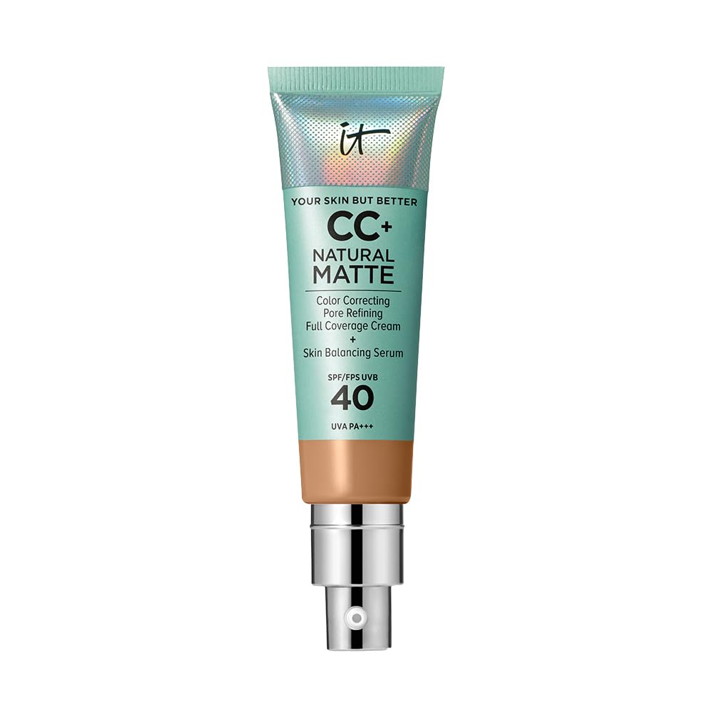 IT Cosmetics Full Coverage Foundation, Natural Matte, Made with Hyaluronic Acid, SPF 40 Protection, Your Skin But Better CC+, Shade: Light Cool, 32ml - Damaged Box