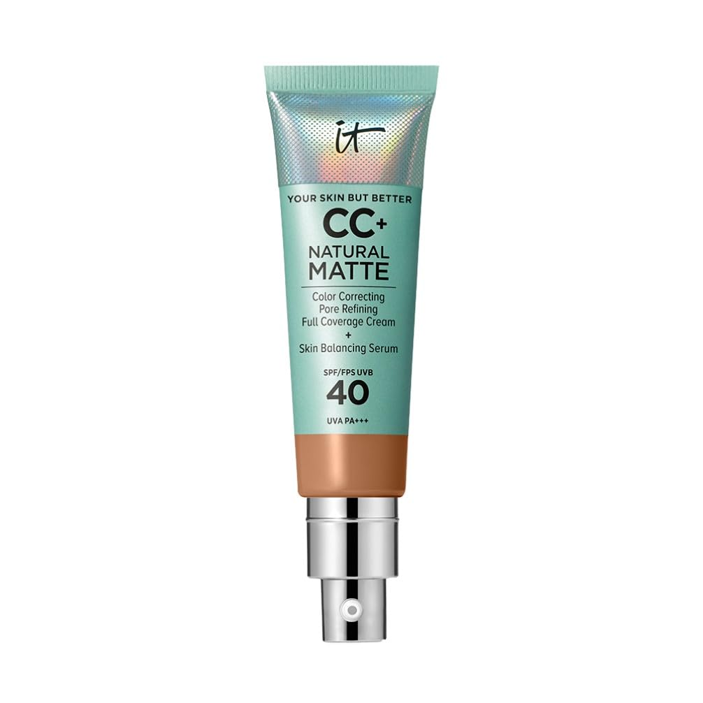 IT Cosmetics Full Coverage Foundation, Natural Matte, Made with Hyaluronic Acid, SPF 40 Protection, Your Skin But Better CC+, Shade: Light Cool, 32ml - Damaged Box