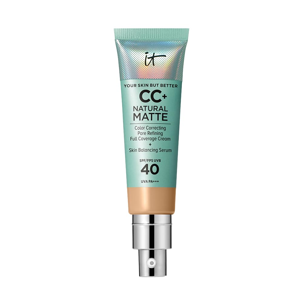 IT Cosmetics Full Coverage Foundation, Natural Matte, Made with Hyaluronic Acid, SPF 40 Protection, Your Skin But Better CC+, Shade: Light Cool, 32ml - Damaged Box