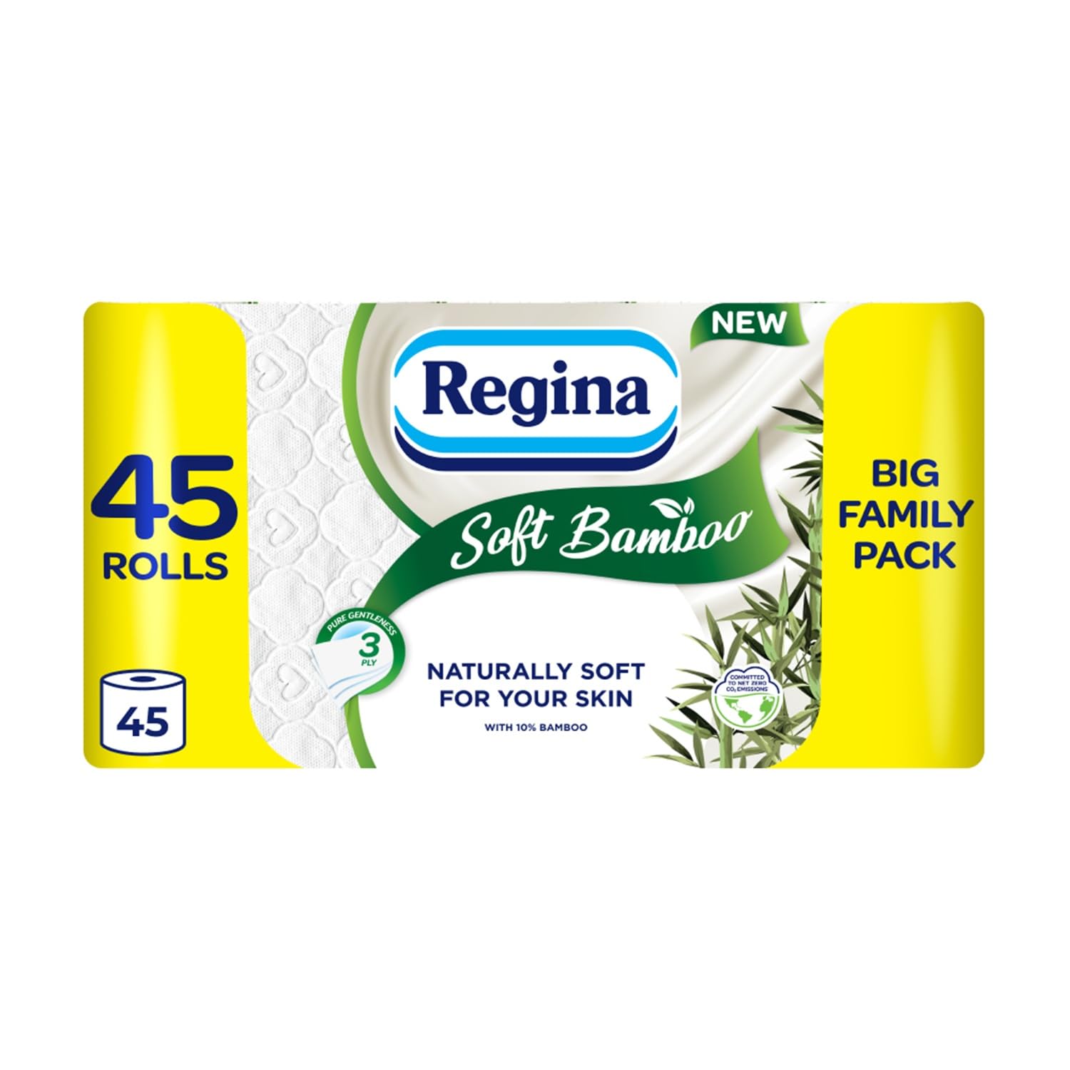 Regina Soft Bamboo Toilet Tissue - 45 Rolls - 3-Ply - Bulk Pack - Bathroom Loo Roll - New