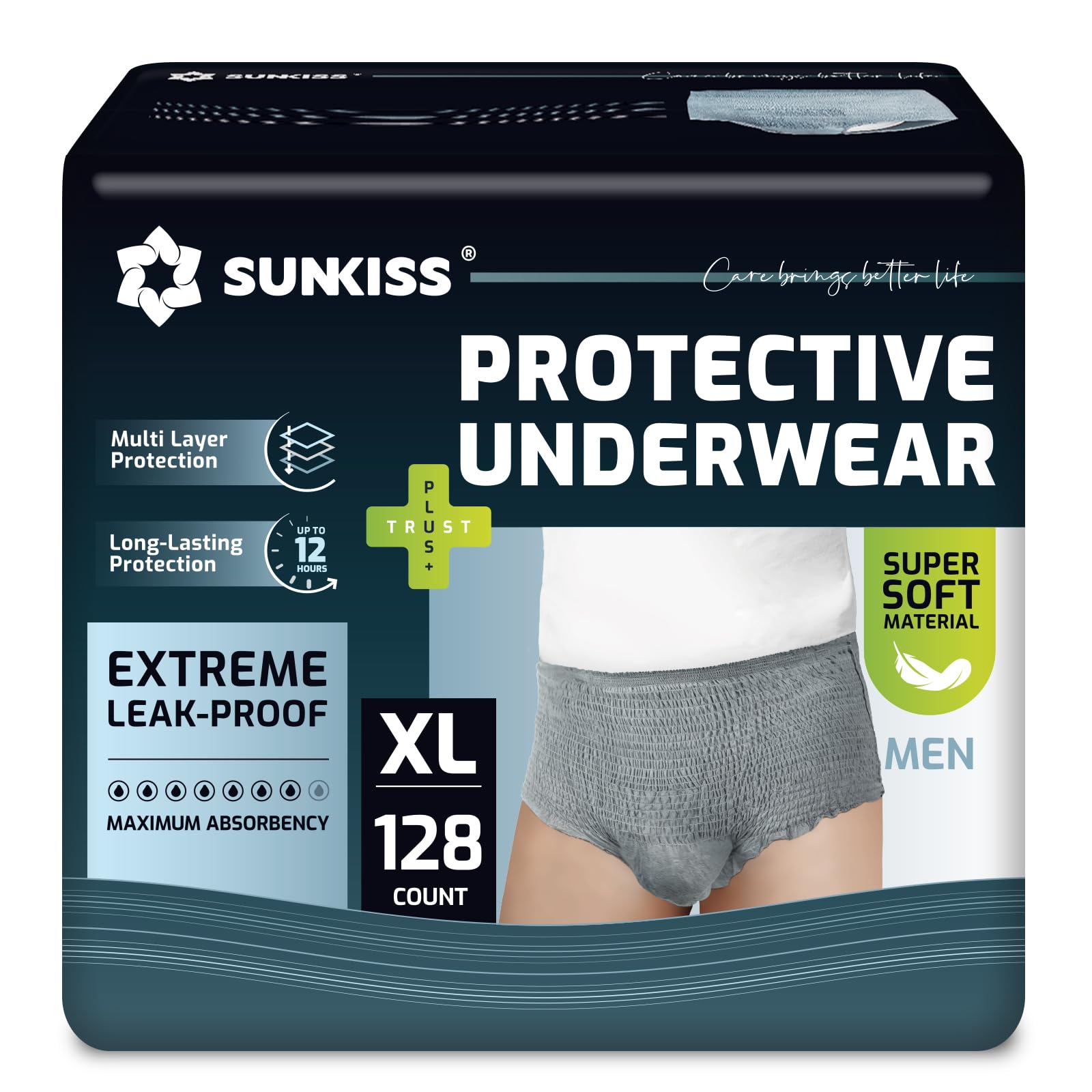 SUNKISS Incontinence Pants for Men, Comfortable, Grey, L, 120 Count(4x30) - Damaged Box