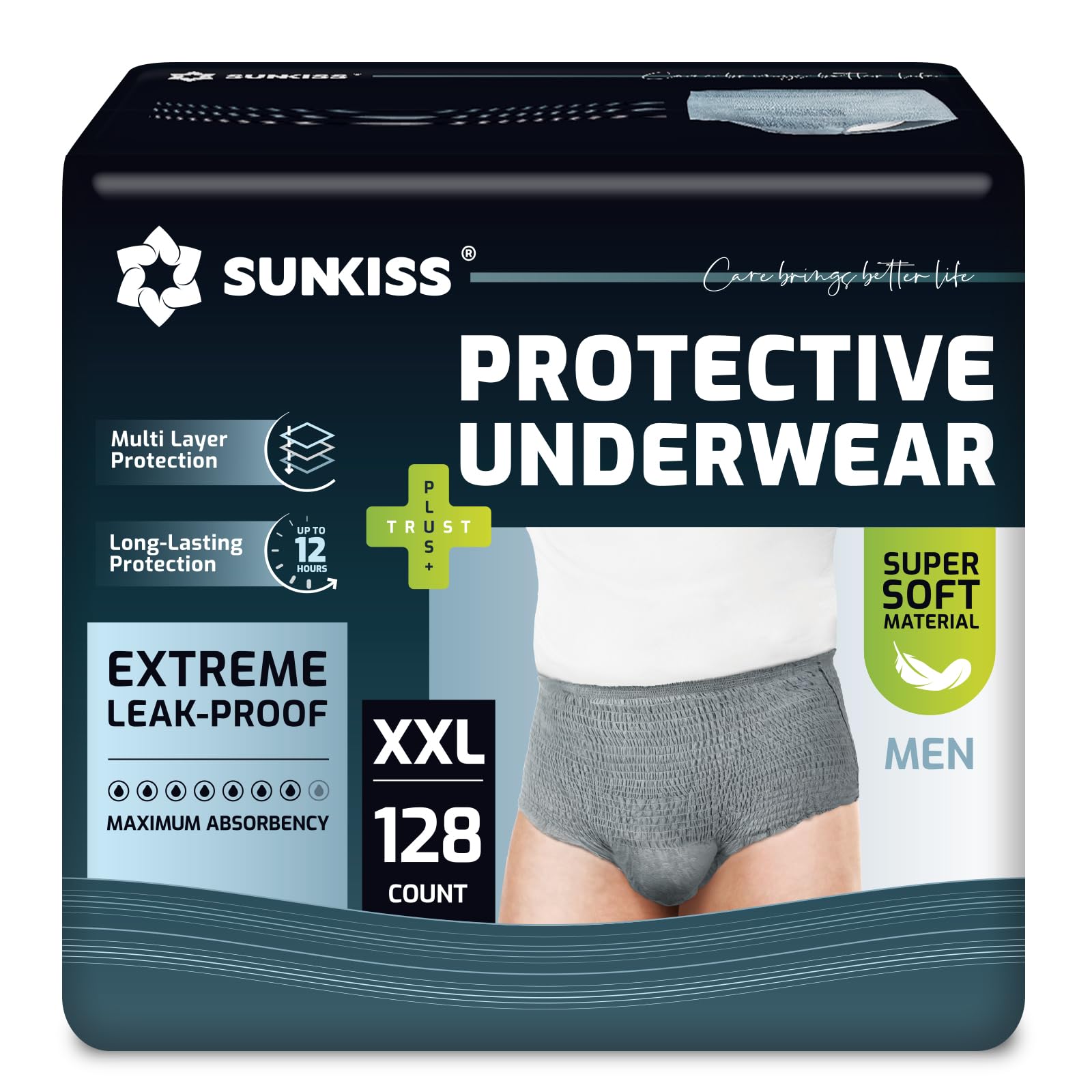 SUNKISS Incontinence Pants for Men, Comfortable, Grey, L, 120 Count(4x30) - Damaged Box