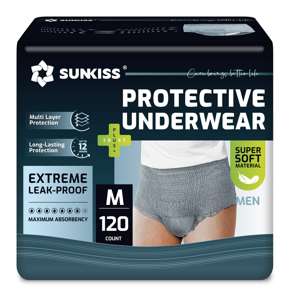 SUNKISS Incontinence Pants for Men, Comfortable, Grey, L, 120 Count(4x30) - Damaged Box