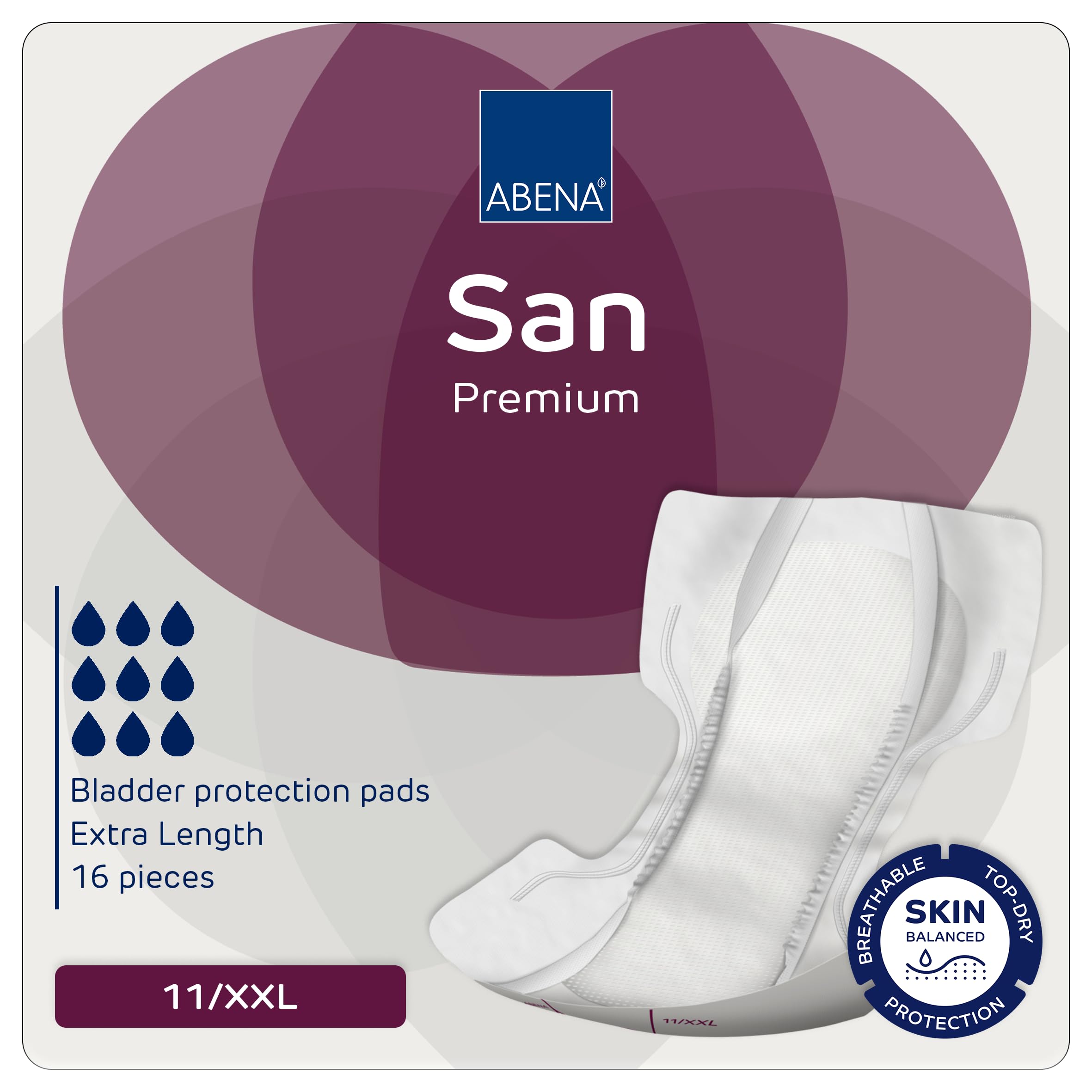 ABENA San Premium Air Plus Incontinence Pads - Shaped XL2 Size 11 - Breathable 16 Pack for Men & Women - Damaged Box