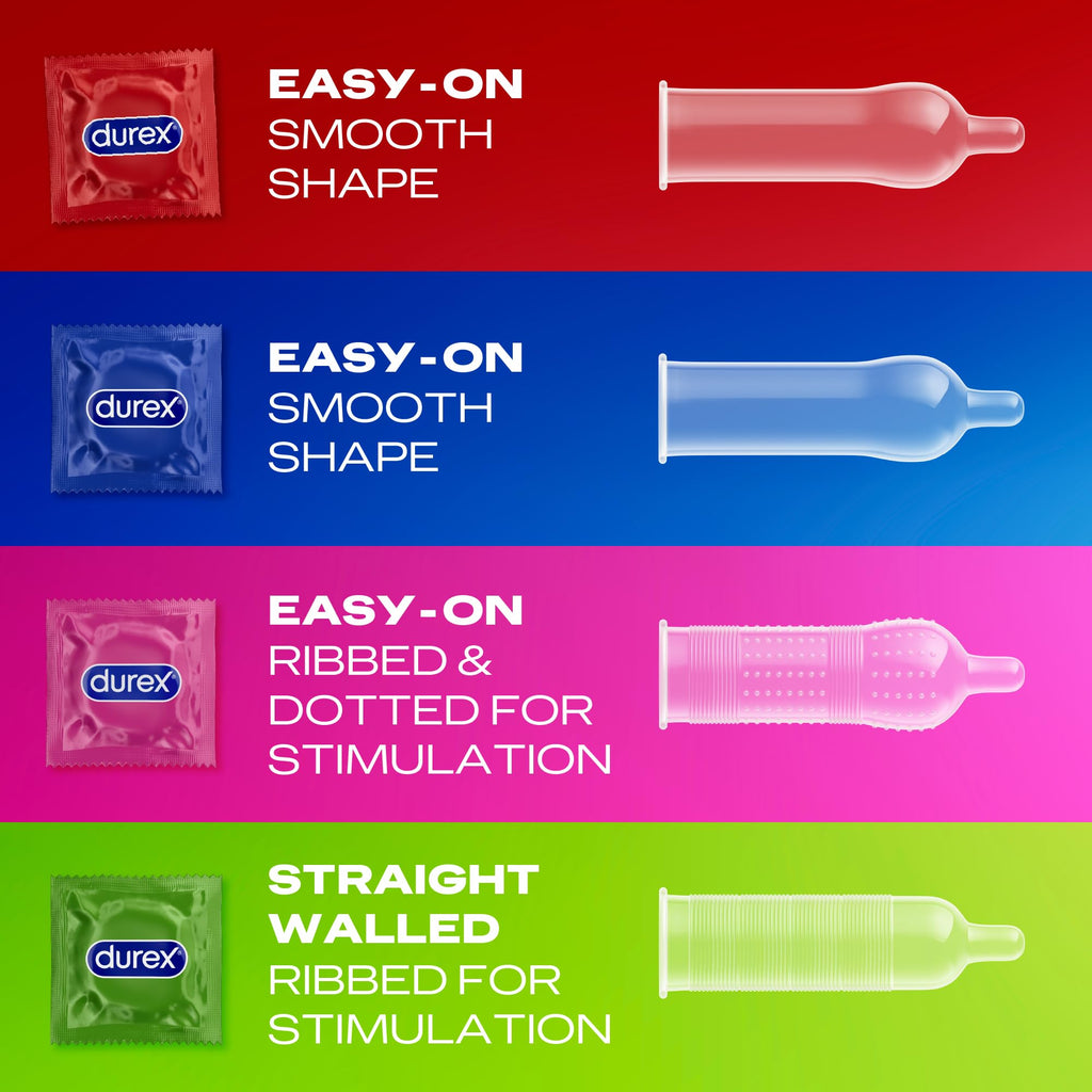 Durex Surprise Me Variety Pack Condoms - 40 Count - Thin Feel, Extra Safe, Pleasure Me, Tickle Me - Ribbed & Dotted Bulk Pack - Damaged Box